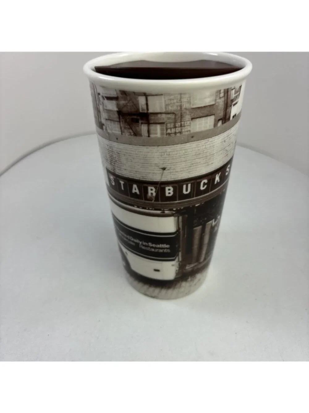 Starbucks 1912 Pike Street Seattle Ceramic Traveler 16 ounce Coffee Cup Tumbler